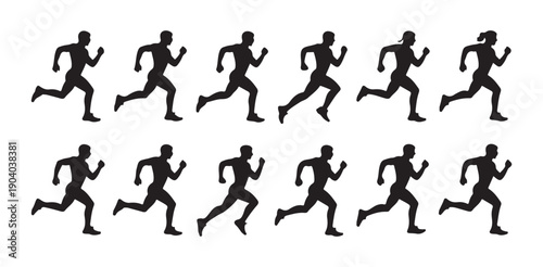 Running motion sequence icons male and female athlete silhouette set fitness workout sport vector