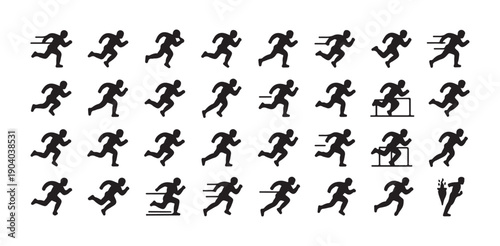 collection of running man icons representing movement speed and athletic performance in diverse poses