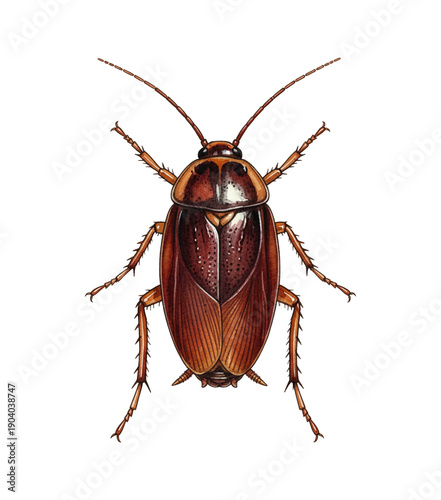 Detailed brown cockroach top view common insect pest a realistic vibrant illustration on white background