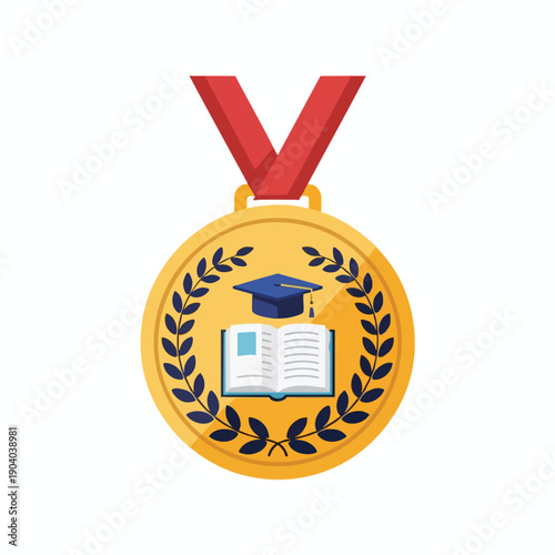 Golden Medal with Graduation Cap and Book