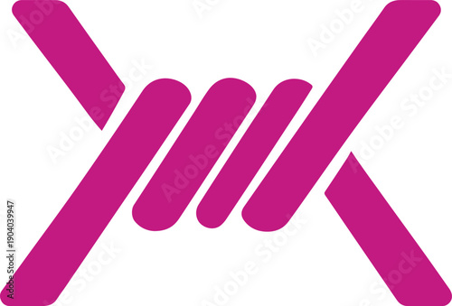 Black and white illustration of a barbed wire fence with a no entry symbol isolated on white background, illustration