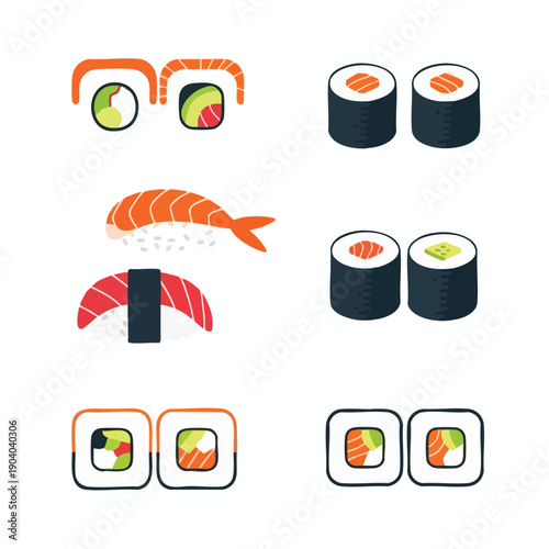 Sushi and sashimi icons set for restaurant menu or website