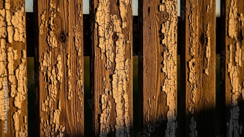 Weathered Wood Fence Texture With Peeling Paint Sunlight Warmth