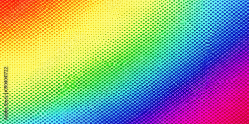 Abstract colorful rainbow background featuring a digital halftone dot pattern and vibrant wave textures for a modern vector illustration wallpaper design