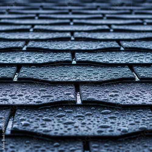 Wet Shingle Roof Texture Close Up After Rainfall Abstract Pattern