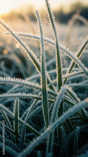 Winter Grass With Frost Delicate Frosty Blades Of Grass In Morning Sunlight