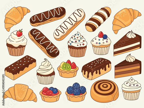 Assortment of Delicious Baked Goods and Pastries.