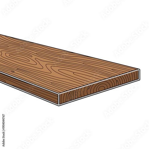 Wooden plank with wood grain texture on white background