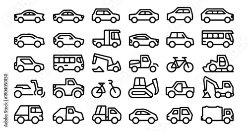 Collection of simple outline icons representing various vehicles and transport modes