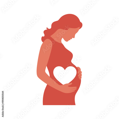 Pregnant Woman with Heart Symbol Motherhood Love Silhouette Vector Illustration