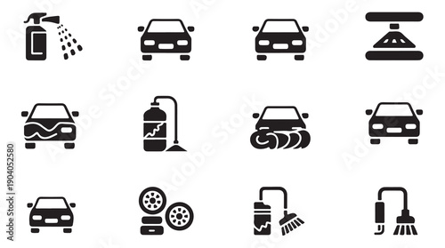 Car wash and detailing service icons set for automotive cleaning business and apps