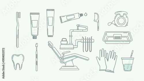 Collection of Dental Care Items and Equipment for Oral Hygiene Illustration
