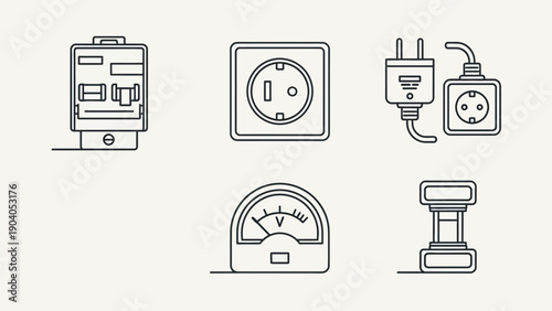 Set of icons related to electricity and power supply