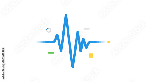 Abstract Blue Heartbeat Line Graph on White Background with Colorful Elements