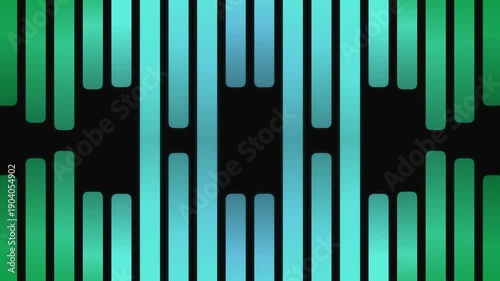 Abstract neon bars with blue to green gradient forming vertical rhythm against black background.