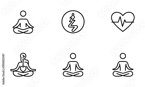 Minimal Meditation and Yoga Line Icons Set for Wellness and Mindfulness