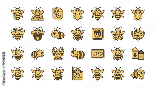 Set of cute cartoon bee icons