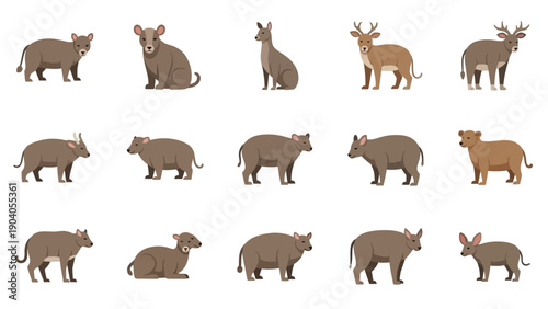 Collection of cartoon animals in different poses