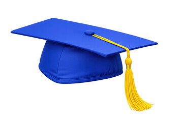 Blue graduation cap with yellow tassel representing academic achievement, education, and graduation ceremony success