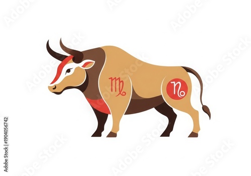 Flat illustration of ox, representing strength, diligence, and reliability in the Chinese zodiac.