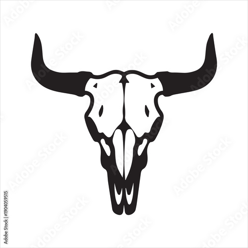 Bull Skull Silhouette Vector Icon – Western Ranch Symbol Illustration