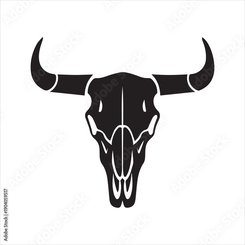 Bull Skull Silhouette Vector Icon – Western Ranch Symbol Illustration