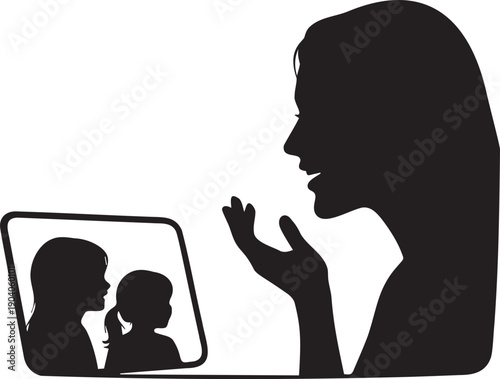 Woman video calling children on tablet for holy holiday greetings sharing love distance connection family reunion virtual celebration