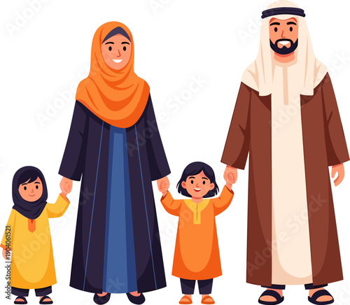 Muslim family holding hands together ramadan kareem.