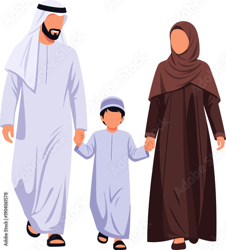 Muslim family holding hands together ramadan kareem.