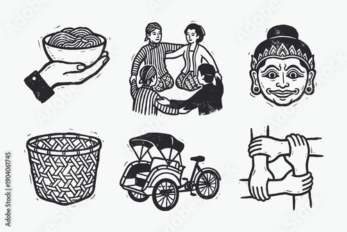 Vintage Hand Drawn Cocktail Collection: Set of Six Iconic Alcoholic Beverage Illustrations