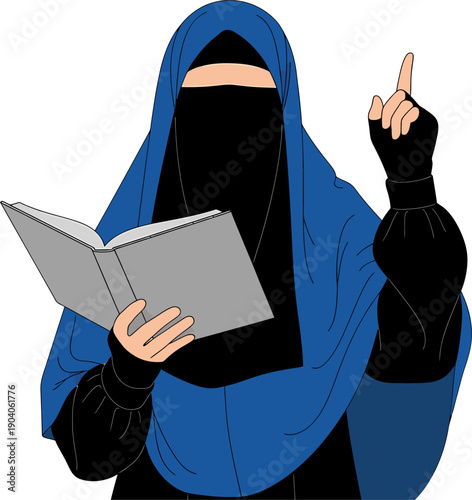 Muslim woman reading Quran Islamic study ramadan kareem.