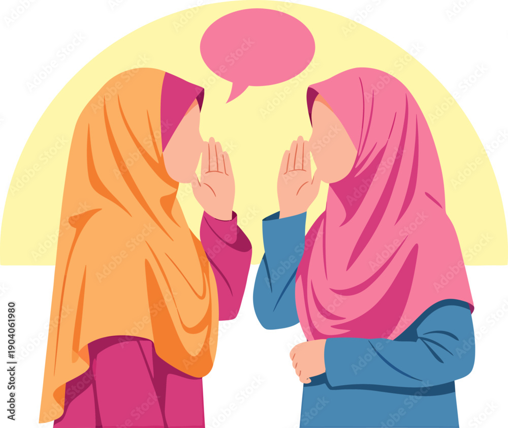 Obraz premium Muslim Women Talking Hijab Conversation ramadan kareem.