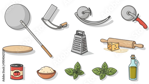 Pizza making tools and ingredients