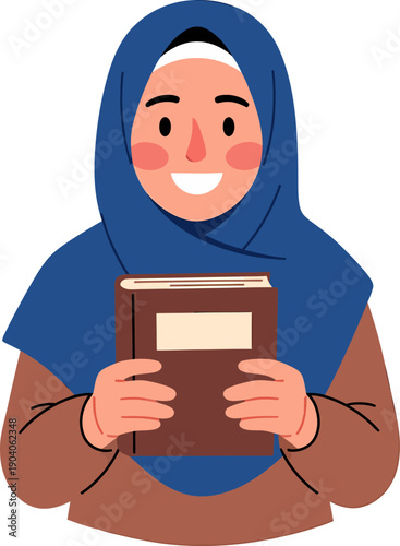 Muslim woman reading book hijab education concept ramadan kareem.
