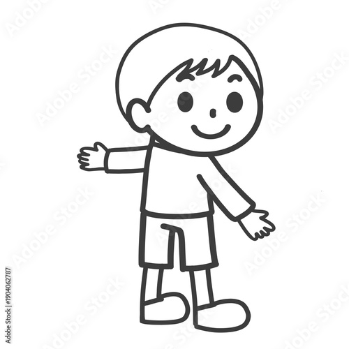 Line art illustration of an elementary school boy