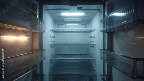 Empty Refrigerator Interior with Interior Lights On