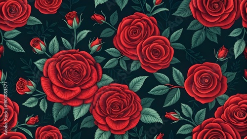 Floral Pattern Background Made of Clustered Red Flowers | Seamless Botanical Design
