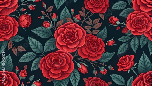 Floral Pattern Background Made of Clustered Red Flowers | Seamless Botanical Design