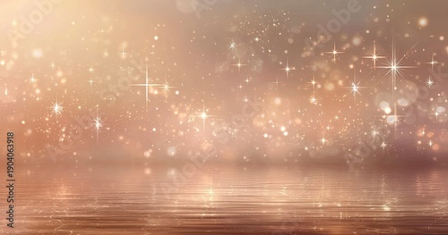 Elegant Golden Glitter Bokeh Reflecting Water Surface