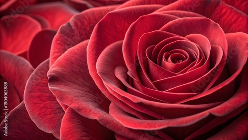 Macro Close-Up of Red Rose Petals with Velvety Texture