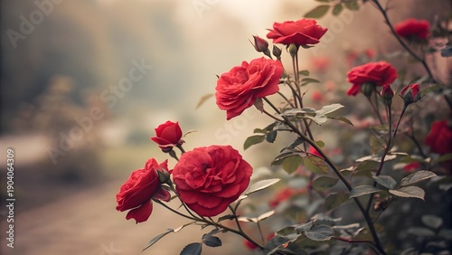 Vintage Red Roses in Bloom – Romantic Floral Garden with Soft Light