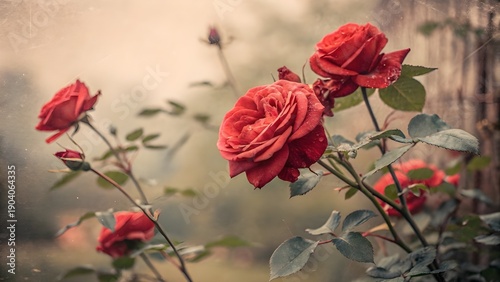 Vintage Red Roses in Bloom – Romantic Floral Garden with Soft Light