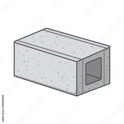 Concrete Block Illustration. Isometric Vector of Gray Cinder Block (CMU) isolated on white background. Building and construction material element icon.