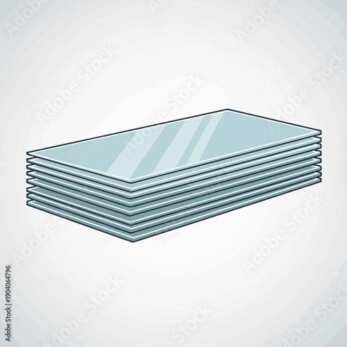Stack of Glass Sheets Vector Illustration. Flat transparent panels or acrylic raw material icon for construction, windows, and industrial design.