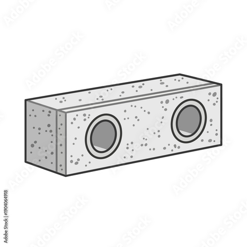 Vector Illustration of a Cinder Block (Hollow Concrete Masonry Unit). Industrial building material icon for construction, engineering, and DIY projects.