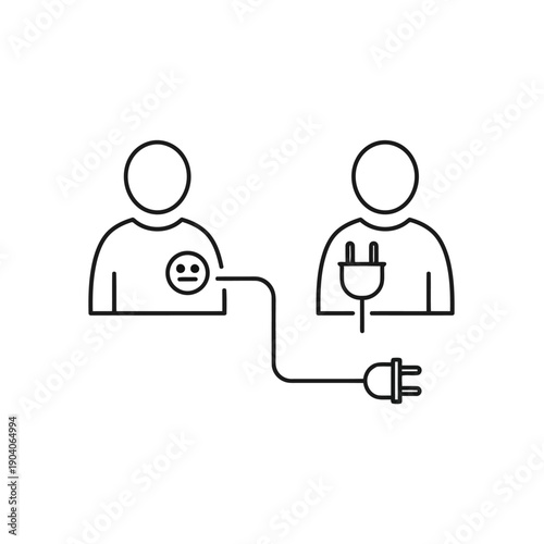Illustration of two people connected by a power cord, symbolizing energy transfer.