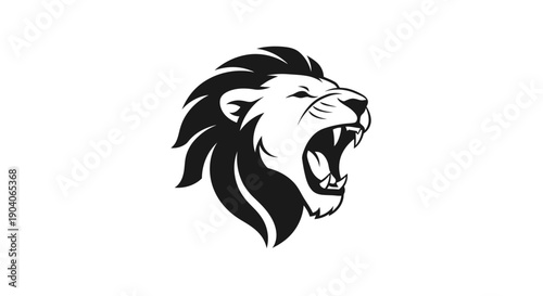 Fierce Lion Head Roaring - Black and White Vector Logo Icon