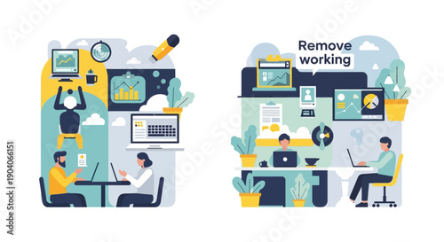 People working remotely and in the office