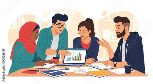 Diverse group of people collaborating on a project around a table.