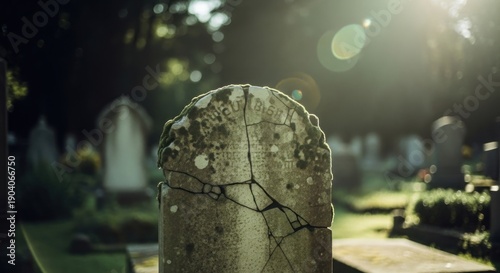 Wallpaper Mural Weathered headstone in a cemetery, backlit by sunlight, surrounded by other markers Torontodigital.ca
